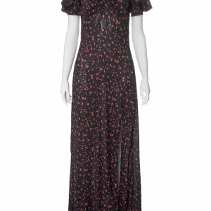 2024 Summer Floral Print Slim Long Dress for Women, V Neck Elegant Casual Party Wear