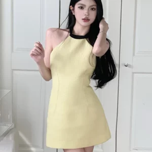 2024 Summer Korean Tweed Dress for Women | Backless Sexy Party Fashion