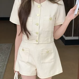 2024 Summer Small Fragrant Short Sleeve Coat & Shorts Set