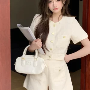 2024 Summer Small Fragrant Short Sleeve Coat & Shorts Set