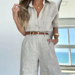 2024 Summer Women's Casual Shirt & Shorts Set