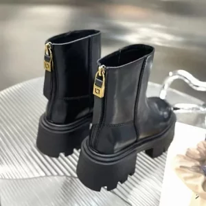 2024 Women's Black Leather Ankle Boots | Chunky Heel Chelsea Winter Shoes