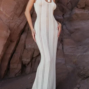 2024 Women's Sexy Beach Hollow Out Knitted Dress - Summer Spaghetti Strap Club Party Backless Wrap