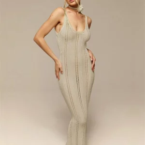 2024 Women's Sexy Beach Hollow Out Knitted Dress - Summer Spaghetti Strap Club Party Backless Wrap