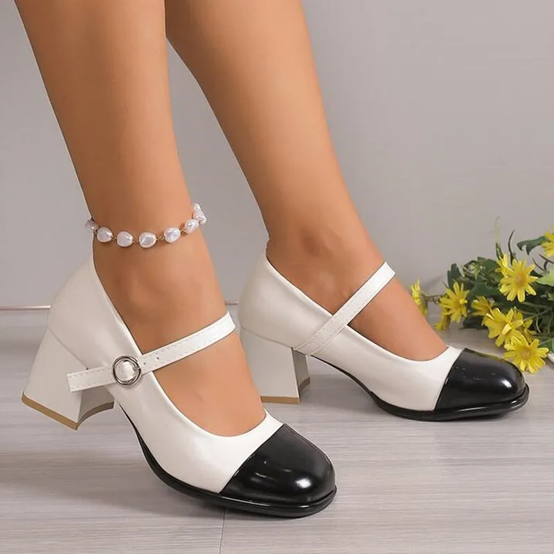 2024 Women's Square Toe Mary Jane Pumps with Thick Heels