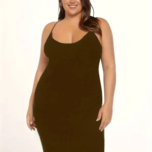 3 Pack Plus Size Sexy Summer Dress Set, Women's Solid Color Scoop Neck Body-con Midi Dress Set