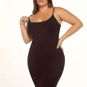 3 Pack Plus Size Sexy Summer Dress Set, Women's Solid Color Scoop Neck Body-con Midi Dress Set