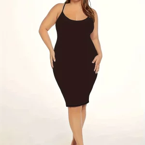 3 Pack Plus Size Sexy Summer Dress Set, Women's Solid Color Scoop Neck Body-con Midi Dress Set