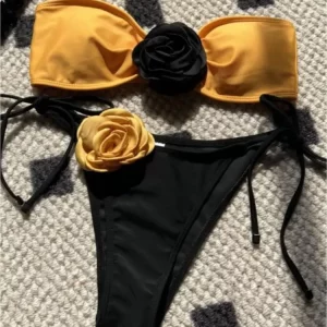 3D Flower Bikini Set: Contrast Color Women's Swimsuit