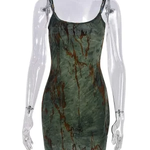 Abstract Print Mini Dress Women Sleeveless Bodycon 2024 Summer Streetwear