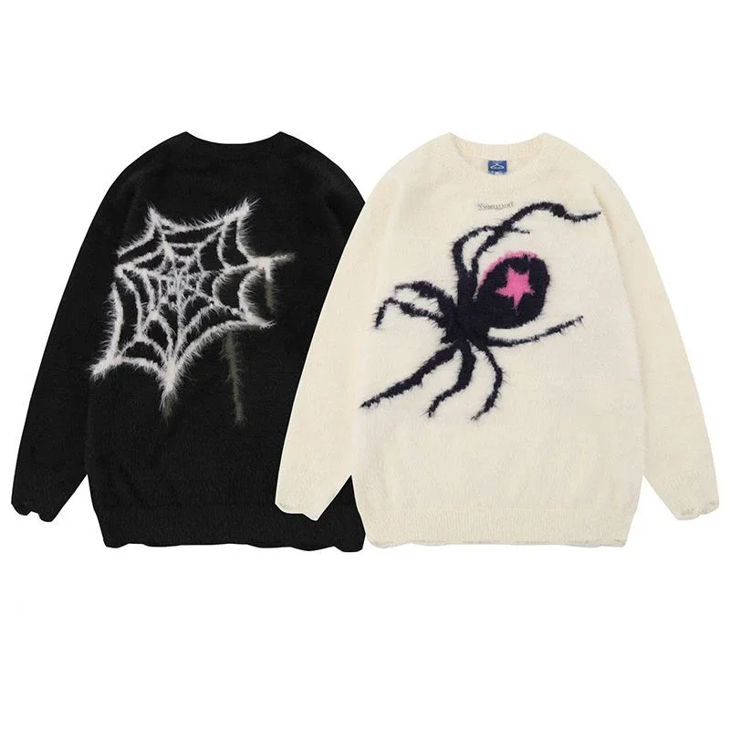 American High Street Spider Star Sweaters for Women - Casual Fashion Brand Mink Fleece Pullovers