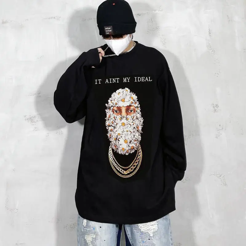 American Hip-hop Loose Fit Cotton Long Sleeve T-shirt