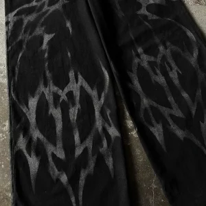 American Lightning Print Black Jeans | Y2K Harajuku Style Wide Leg Pants