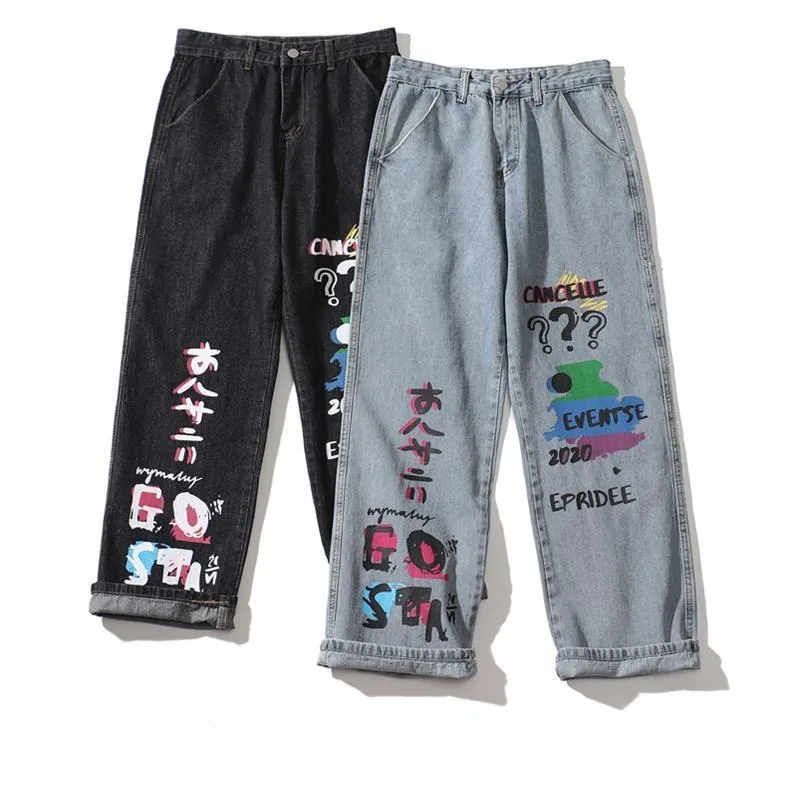 American Street Hip-hop Graffiti Print Loose Fit Jeans