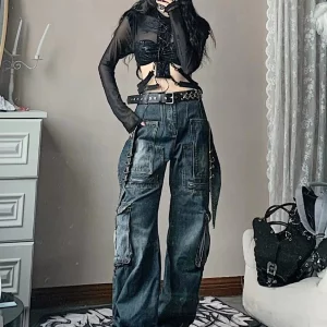 American Street Washed Cargo Pants | High Waist Straight Fit