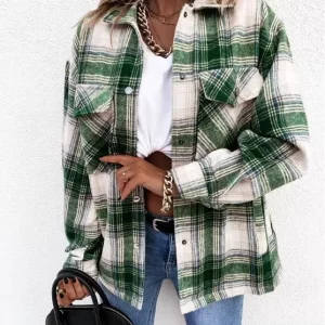 Autumn & Winter Plaid Shirt Coat | Women's Casual Loose Fashion Shirt | Long-sleeved with Pocket