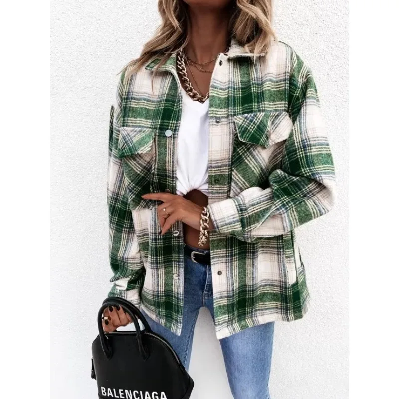 Autumn & Winter Plaid Shirt Coat | Women's Casual Loose Fashion Shirt | Long-sleeved with Pocket