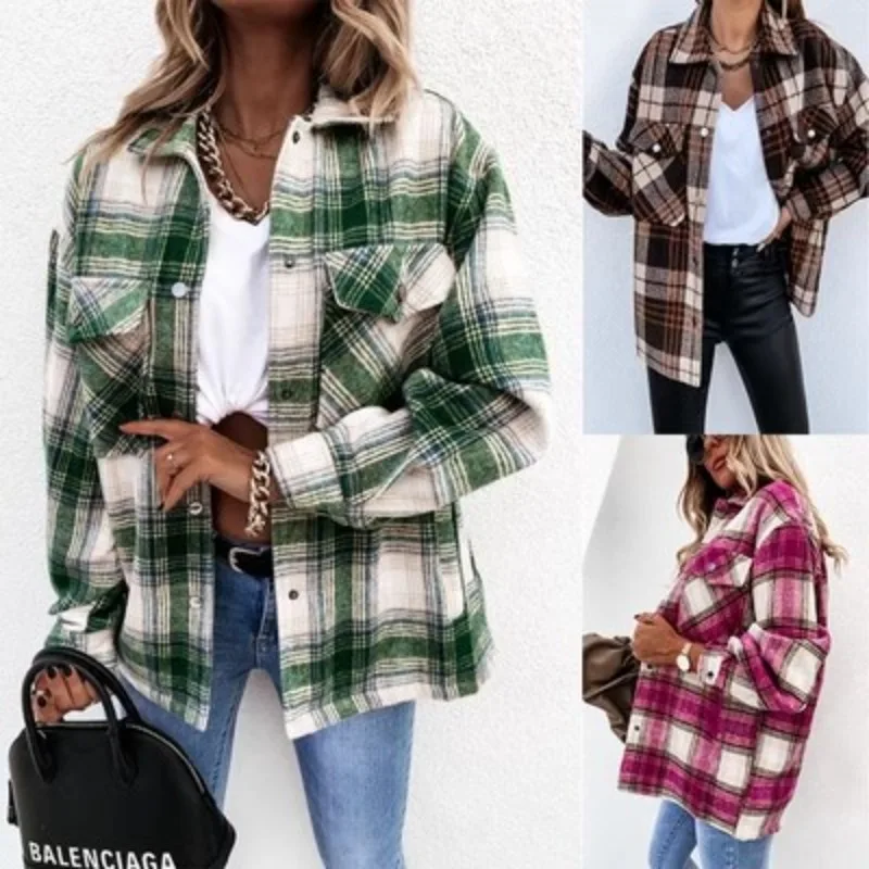 Autumn & Winter Plaid Shirt Coat | Women's Casual Loose Fashion Shirt | Long-sleeved with Pocket