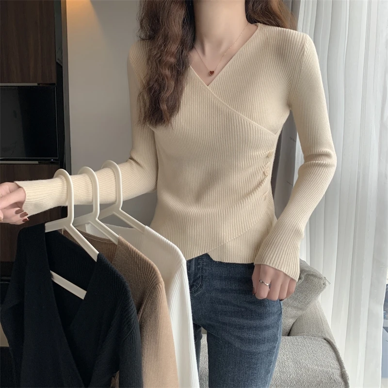 Autumn Winter Women's V-Neck Knit Pullover Sweater