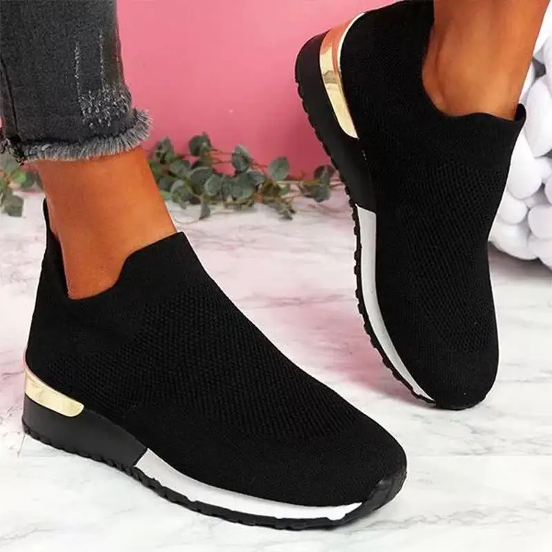 Autumn Women's Knit Sneakers with Thick Sole - Comfortable Outdoor Travel Shoes