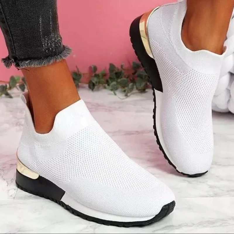 Autumn Women's Knit Sneakers with Thick Sole - Comfortable Outdoor Travel Shoes