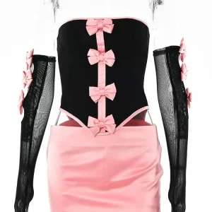 Backless Bandage Tube Top & Mini Skirt Set with Detachable Sleeves - Sexy 2024 Party Club Out