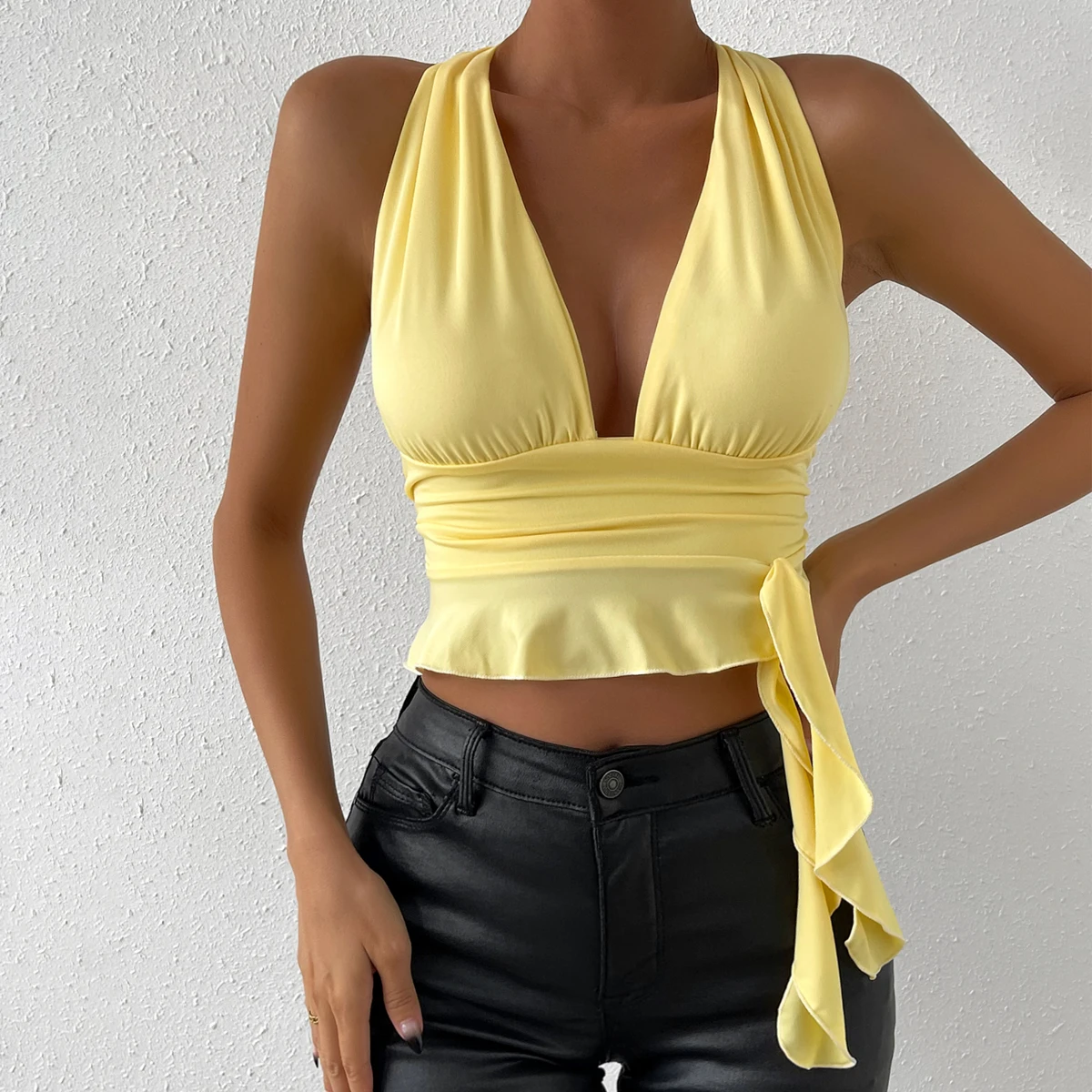 Backless Bodycon Crop Top | Women's Sexy Sleeveless Off Shoulder Pleated Top