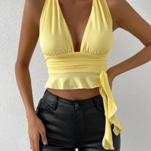 Backless Bodycon Crop Top | Women's Sexy Sleeveless Off Shoulder Pleated Top