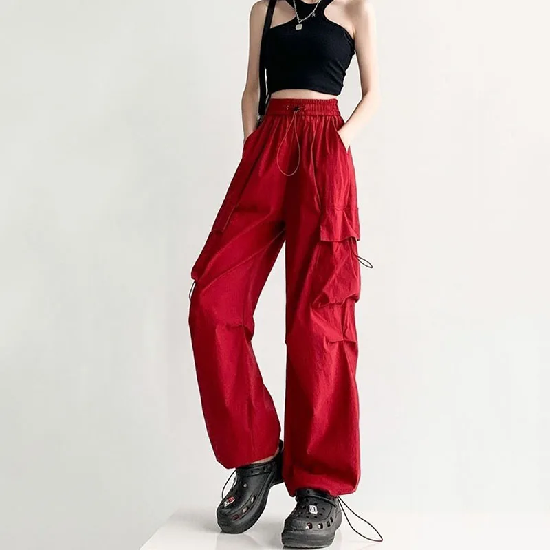 Baggy Parachute Cargo Pants for Women & Girls with Drawstring Waist