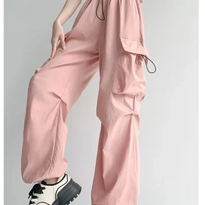 Baggy Parachute Cargo Pants for Women & Girls with Drawstring Waist