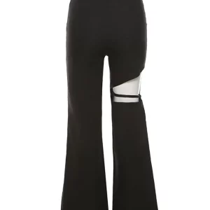 Black Bell Bottom Pants with Hip Wrap - Women's High Waist Casual Wear