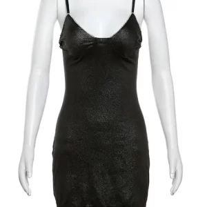 Black Diamond Bodycon Mini Dress | Sexy V-Neck Spaghetti Strap | Backless Clubwear for Women