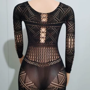 Black Knitted Long Sleeve Sexy Playsuit for Women - 2024 Spring Club Jumpsuit