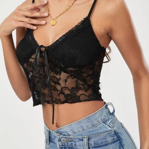 Black Lace Floral Camisole: Women's Sexy Tie-up Vest