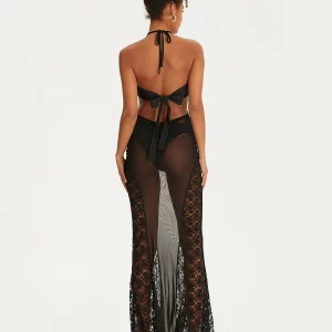 Black Lace Halter Neck Evening Dress for Summer Nights