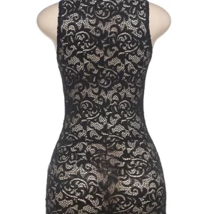 Black Lace See-Through V-Neck Playsuit: Sexy Sleeveless Skinny Jumpsuit for Women - Night Club