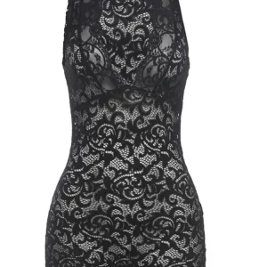 Black Lace See-Through V-Neck Playsuit: Sexy Sleeveless Skinny Jumpsuit for Women - Night Club