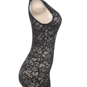 Black Lace See-Through V-Neck Playsuit: Sexy Sleeveless Skinny Jumpsuit for Women - Night Club