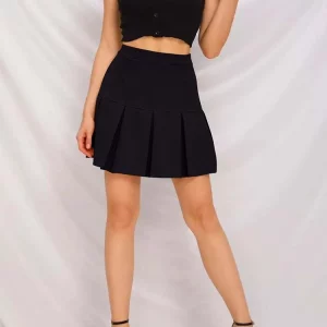 Black Pleated High Waist Skirt for Women - Spring/Summer