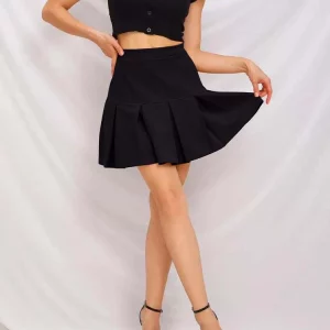 Black Pleated High Waist Skirt for Women - Spring/Summer