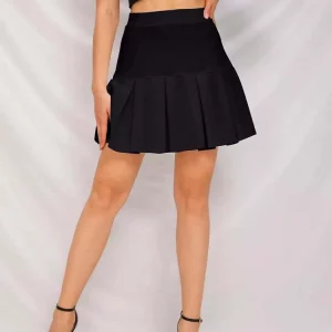 Black Pleated High Waist Skirt for Women - Spring/Summer