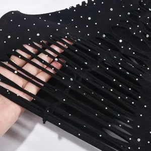 Black Rhinestone Cutout Mini Dress for Women - Nightclub Sexy Spaghetti Strap Outfit