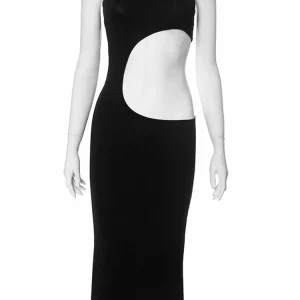 Black Sexy Hollow Out Strapless Bodycon Midi Dress - 2024 Summer Fashion Clubwear