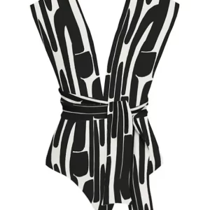 Black Striped Bandage One Piece Swimsuit - 2024 Summer Fashion for Women