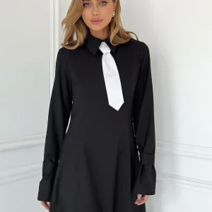 Black Tie Office Dress: Elegant Ankle-Length Bodycon with Lapel, Women's Long Sleeve