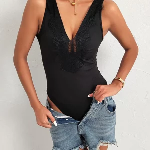 Black V-Neck Bodycon Romper: Women's Sexy Jumpsuit