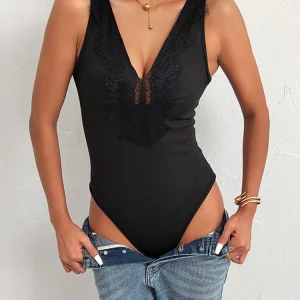 Black V-Neck Bodycon Romper: Women's Sexy Jumpsuit