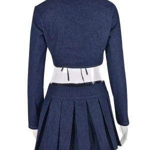 Blue Denim 2-Piece Women's Sexy Bandage Top & Pleated Skirt Set