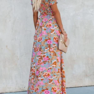 Bohemia Print Long Skirt Dress with Waist Slit