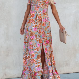 Bohemia Print Long Skirt Dress with Waist Slit